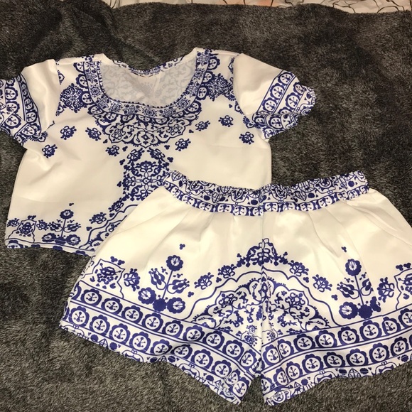 Other - 2 piece White and Blue top and shorts